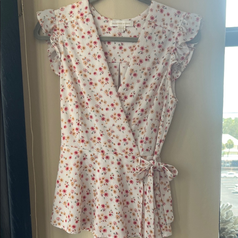 Madewell Floral Wrap Blouse with Ruffle Sleeves